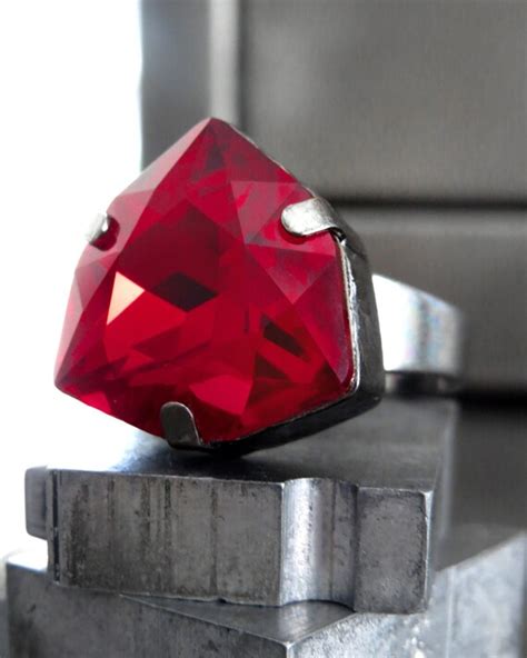 Scarlet Regal Red Crystal Ring Triangle Shape Trilliant Etsy