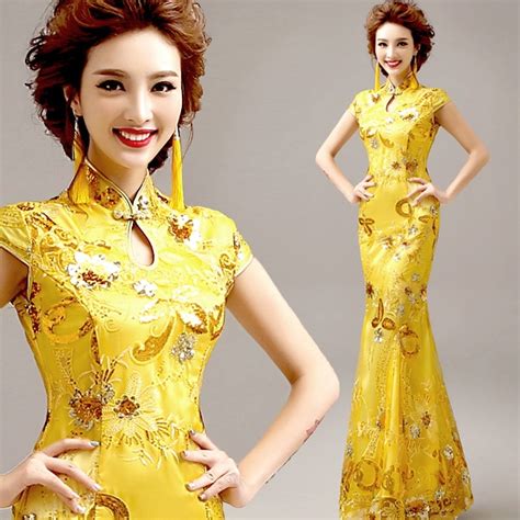 Traditional Chinese Clothing For Wedding Cheongsam Dress In Sequin