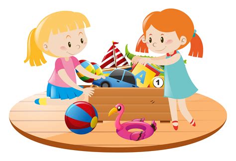 Girls And Box Full Of Toys 414637 Vector Art At Vecteezy