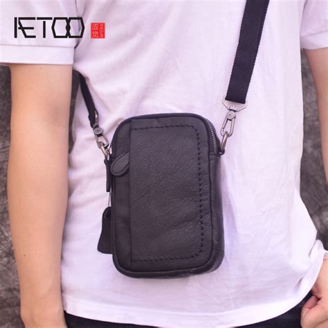 Aetoo Mini Shoulder Bag Mens Slanted Bag Head Leather Vertical Mens Bag Multi Functional