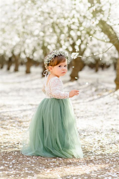 Flower Girl Dress 🌸 Anastasia Straight Skirt Sage Green Green Flower