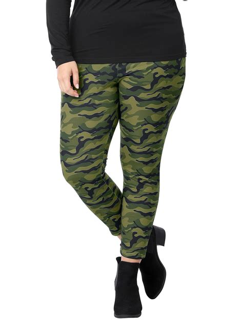 Womens Plus Size Elastic Waist Stretch Camouflage Legging Pant