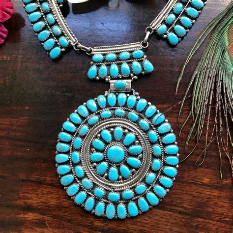 Navajo Turquoise And Sterling Cluster Petit Point Bib Statement Necklace