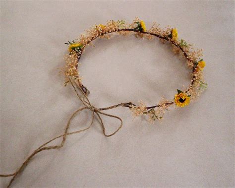 Sunflower Twine Bridal Flower Crown Rustic Chic Dried Woodland