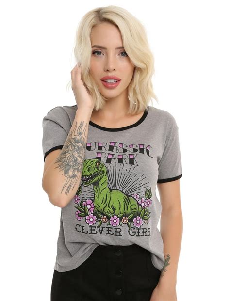 Jurassic Park Clever Girl Velociraptor Tattoo Girls Ringer T Shirt