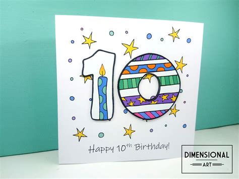 10th Birthday Card Happy 10th Birthday Ten Today 10 Etsy