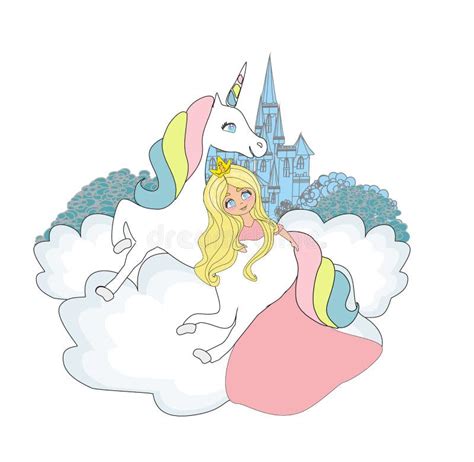 Beautiful Young Princess And Unicorn Stock Vector Illustration Of