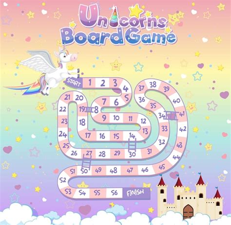 Premium Vector Board Game For Kids In Unicorn Pastel Color Style Template