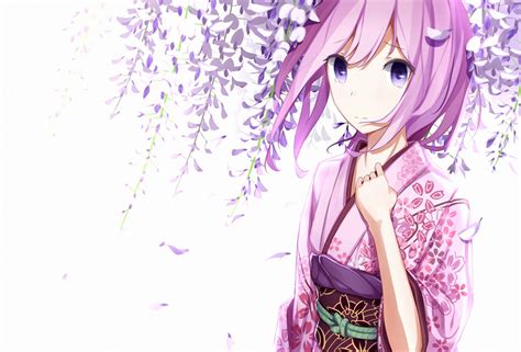 Wallpaper Illustration Anime Vocaloid Pink Kimono Megurine Luka