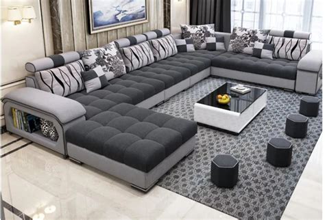 New Arrival Modern Design U Shaped Sectional 7 Seater Fabric Corner