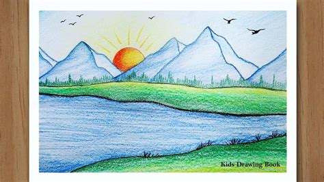 Sunset Colour Pencil Drawing Landscape Easy Bmp Syrop