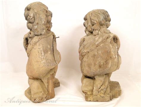 Four Putti Sculpture Statues Carved Wooden Angels 18th
