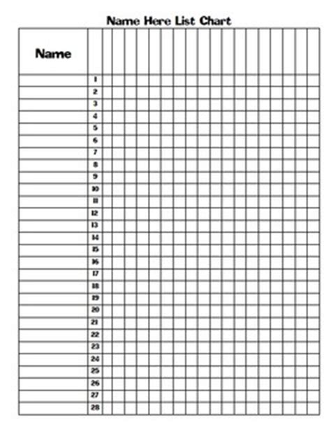 blank class list table  names attendance chart