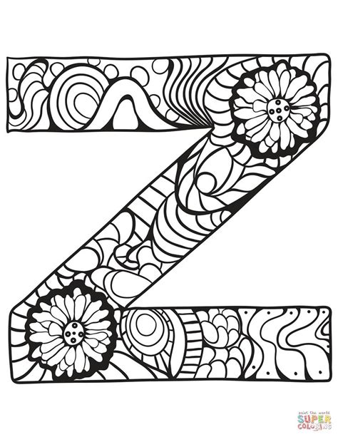 Letter Z Zentangle Super Coloring Free Coloring Pages Coloring
