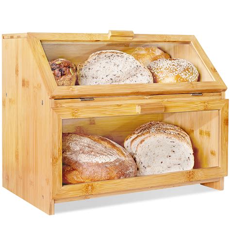 Buy Lauras Green Kitchen Bamboo Bread Box For Kitchen Counter Double