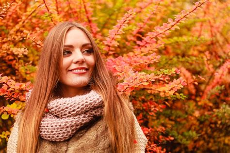 Woman Against Autumnal Leaves Outdoor Stock Image Image Of Orange
