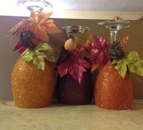 Wine Glass Candle Holders Love The Autumn Colors Fall Crafts Diy