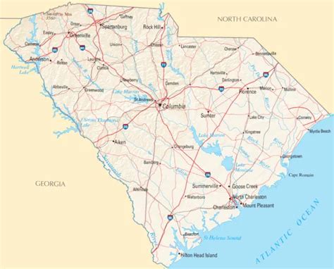 South Carolina State Road Map Glossy Poster Picture Photo Print Sc City