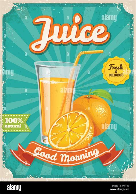 Vector Orange Juice Poster In Vintage Style With Typography Elements