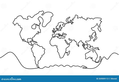 World Map Continuous Line Drawing Hand Drawn Simple Stylized