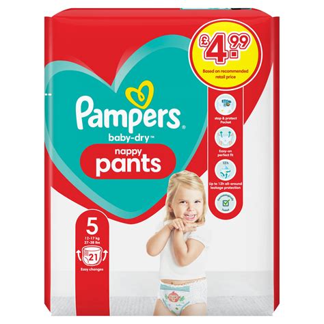 Pampers Baby Dry Nappy Pants Size 5 21 Nappies 12kg 17kg Carry Pack