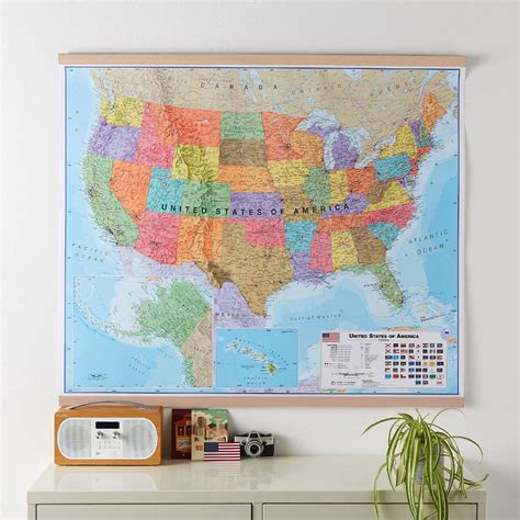 Large Usa Wall Map Political Wooden Hanging Bars
