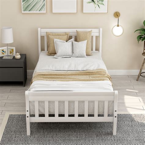 White Twin Bed Frame Wood Twin Platform Bed Frame With Headboard And