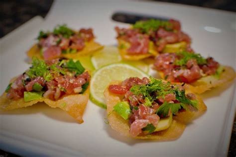 Delicious Tuna Tartare On Wonton Crisps Delicious Tuna Food Event Catering