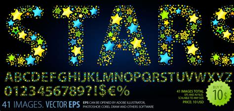 Font Colored Stars Vector Font Clipart