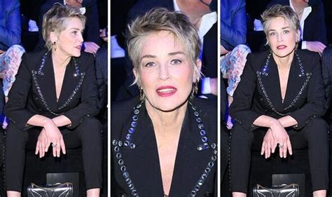 Sharon Stone 63 Flaunts Her Enviable Figure In A Plunging Black Suit For Fashion Week