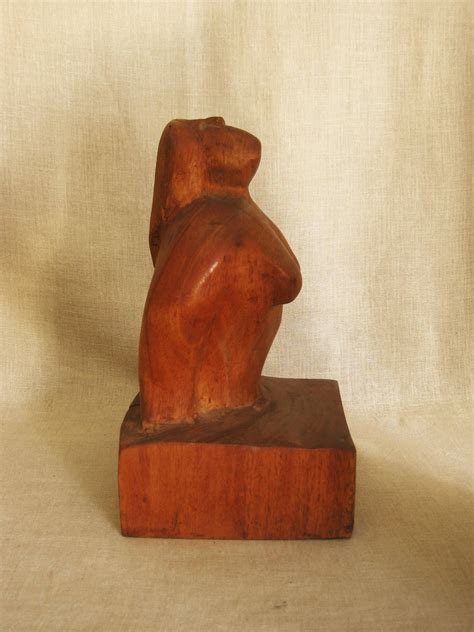 Vintage Female Portrait Bust Folk Art Hand Carved Sculpture Wood