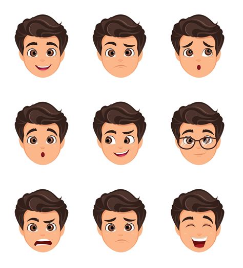 Male Emotions Set Facial Expression Cartoon Character 2975801 Vector