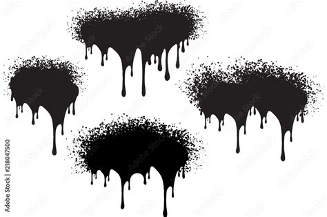 Set Of 4 Black Grunge Decors With Paint Drips With Spray Blobs Vector