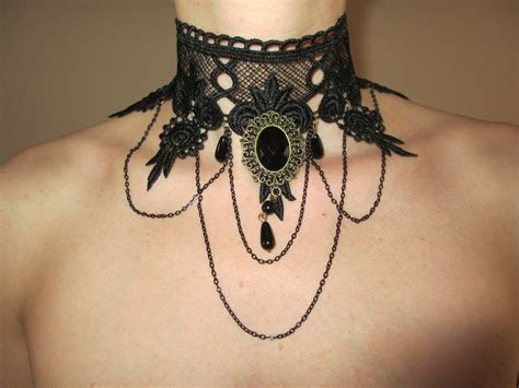 Gothic Lace Beaded Neck Choker With Central Gem Violets Box Buy