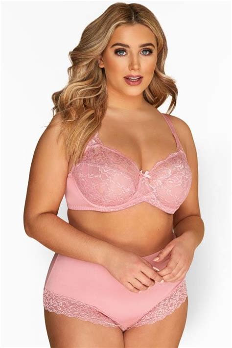 Dusky Pink Stretch Lace Wired Bra Yours Clothing