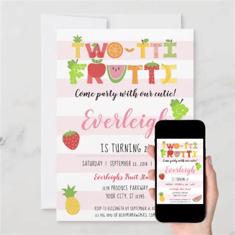 Two Tti Frutti Tutti Fruity Birthday Invitation Zazzle