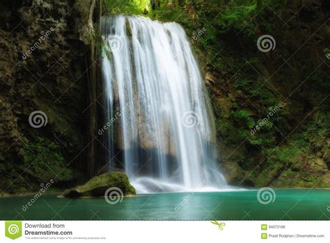 Erawan Waterfall Is A Beautiful Waterfall In Spring Forest