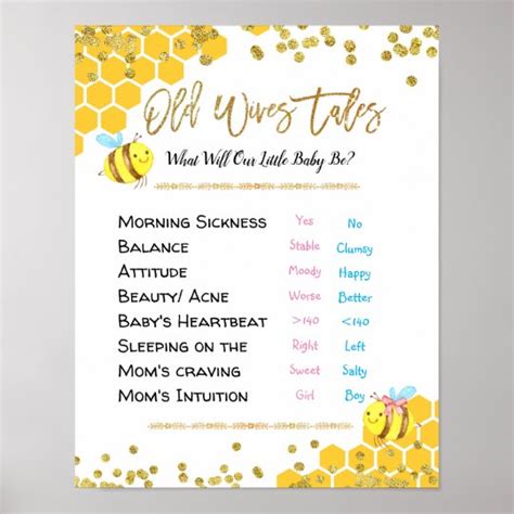 Bee Old Wives Tales Gender Reveal Board Poster
