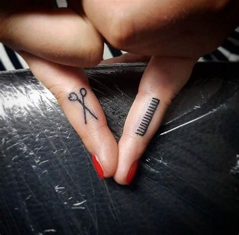 Scissors And Comb Small Side Unique Finger Tattoo Design Finger
