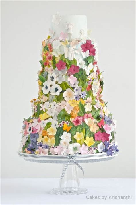 Cake Flower Covered Wedding Cake By Cakesbykrishanthi