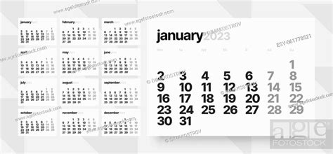 Monthly Calendar Template For 2023 Year Week Starts On Monday Stock