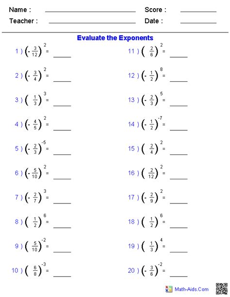 Exponents Worksheets Grade 6 With Answers