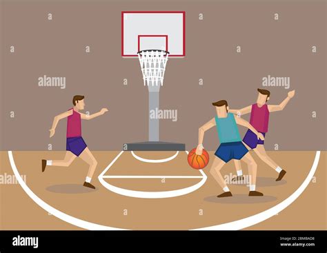 Cartoon Vector Illustration Of A Group Of 3 Basketball Players In