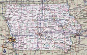 Large detailed roads and highways map of Iowa state with all cities ...