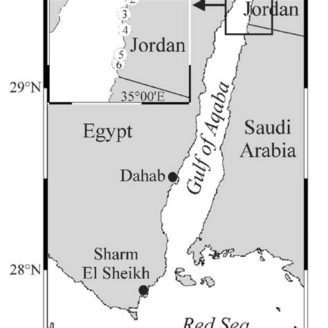 Map Of The Gulf Of Aqaba With Study Sites At The Jordanian Coast