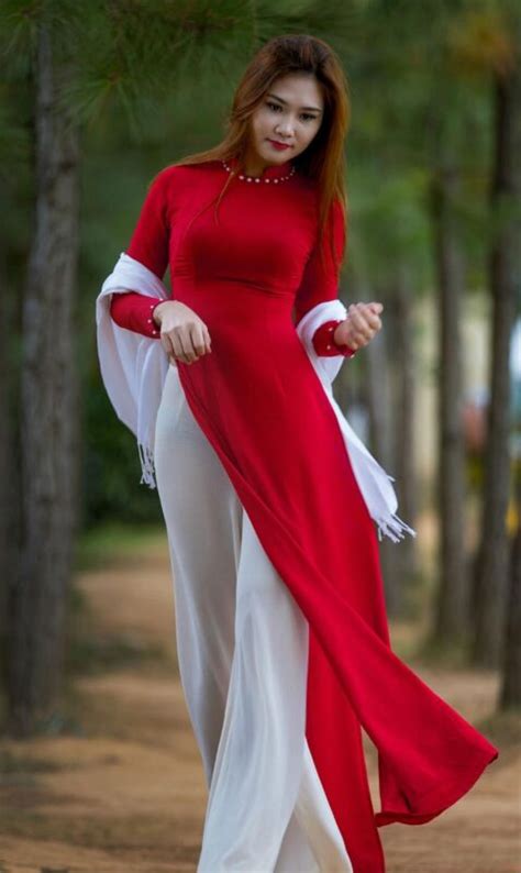 Traditional Vietnamese Clothing Ao Dai Long Dress Red Hien Thao Shop