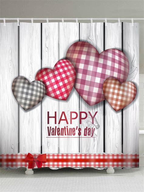46 Off Plaid Heart Pattern Valentines Day Waterproof Shower Curtain