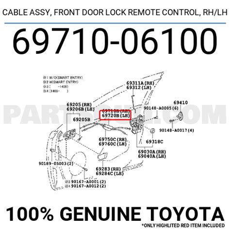 Cable Assy Front Door Lock Remote Control Rhlh 6971006100 Toyota