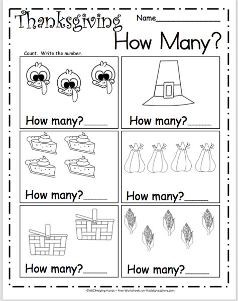 Thanksgiving Number Worksheet 1 To 5 Made By Teachers Thanksgiving