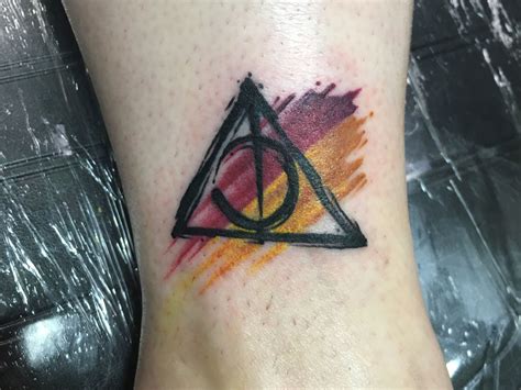 My Deathly Hallows Tattoo With Gryffindor Colors I Love It Harry